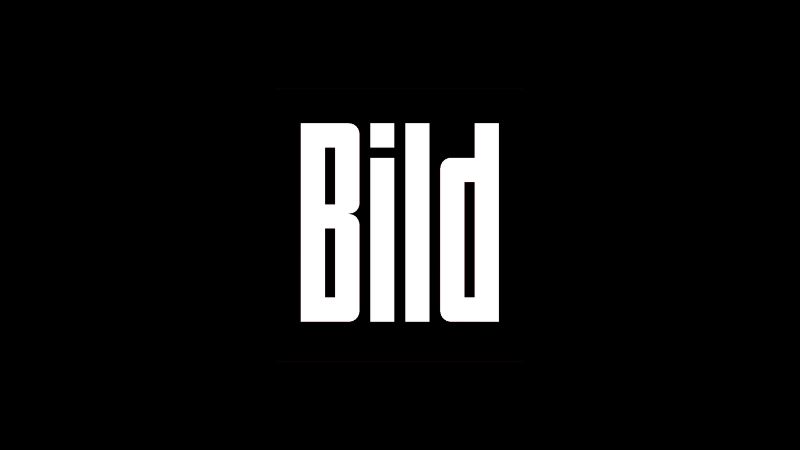 Weißer Schriftzug der „Bild“-Zeitung auf schwarzem Hintergrund